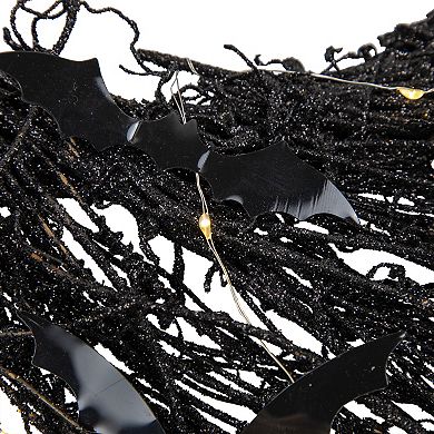 Northlight Pre-Lit Black Halloween Artificial Twig Wreath & Bats