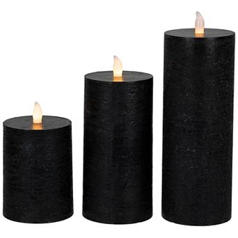 Northlight 3 pc Solid Black Flameless Flickering LED Halloween Pillar Candles Set