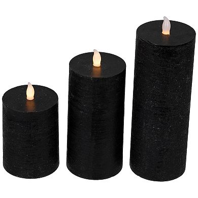 Northlight 3-Piece Solid Black Flameless Flickering LED Halloween Pillar Candles Set