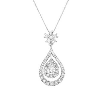 10k White Gold 1 Carat T.W. Diamond Drop Pendant Necklace