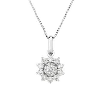 10k White Gold 1/3 Carat T.W. Diamond Flower Pendant Necklace