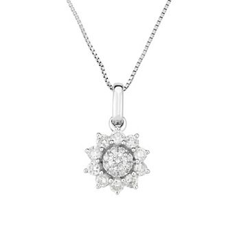 Diamaison 10k White Gold 1/3 Carat T.W. Diamond Flower Pendant Necklace