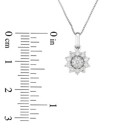 Diamaison 10k White Gold 1/3 Carat T.W. Diamond Flower Pendant Necklace