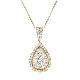 14k Gold 1 Carat T.W. Diamond Drop Pendant Necklace