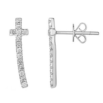 10k White Gold 1/4 Carat T.W. Diamond Cross Earrings