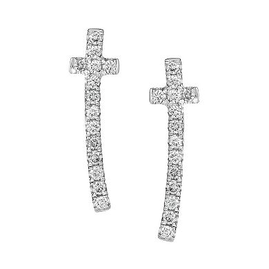 Diamaison 10k White Gold 1/4 Carat T.W. Diamond Cross Earrings