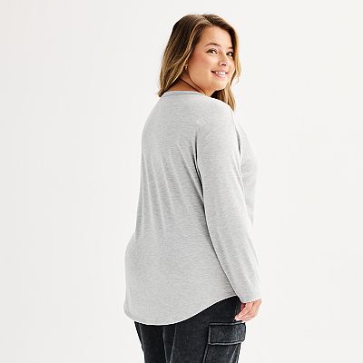 Juniors Plus Size SO Long Sleeve V Neck T Shirt