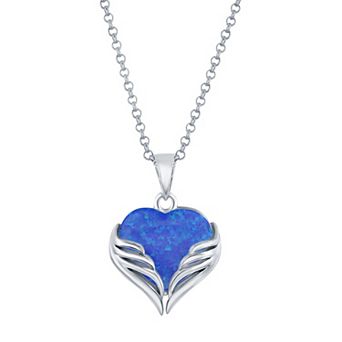 Nautica Rocks Sterling Silver Gemstone Heart Angel Wings Pendant Necklace