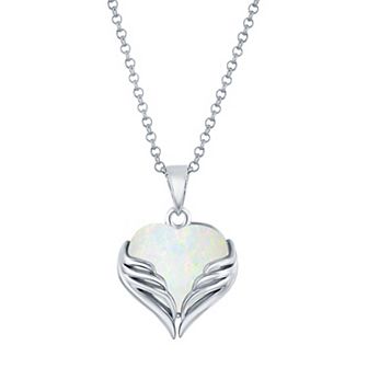 Nautica Rocks Sterling Silver Gemstone Heart Angel Wings Pendant Necklace