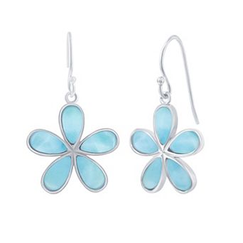Nautica Rocks Sterling Silver Daisy Flower Larimar Earrings