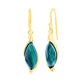 Nautica Rocks Gold Over Silver Marquise Malachite Earrings