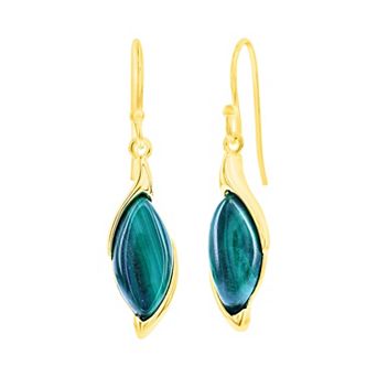 Nautica Rocks Gold Over Silver Marquise Malachite Earrings