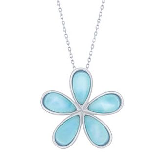 Nautica Rocks Sterling Silver Daisy Flower Larimar Pendant Necklace