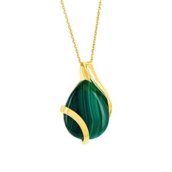 Nautica Rocks Gold Over Silver Large Pear Shaped Malachite Pendant Necklace