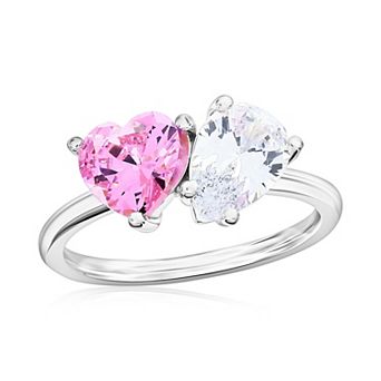 Argento Bella Sterling Silver Pink & White Cubic Zirconia Heart & Pear Ring