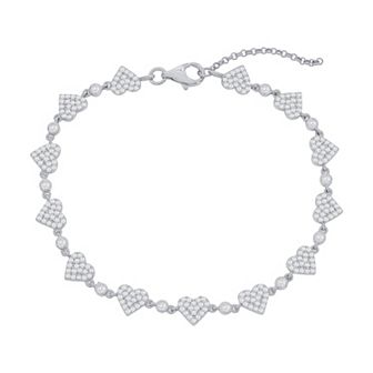 Argento Bella Sterling Silver Cubic Zirconia Heart Link Bracelet