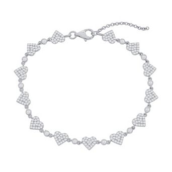 Argento Bella Sterling Silver Cubic Zirconia Heart Link Bracelet