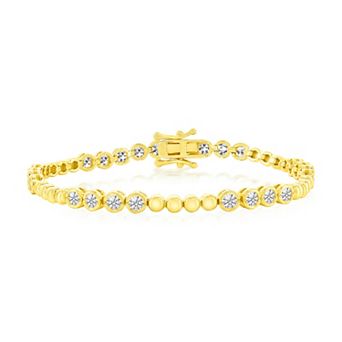 Argento Bella Gold Tone Sterling Silver Cubic Zirconia Bezel Link Bracelet