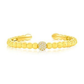Argento Bella Gold Tone Sterling Silver Cubic Zirconia Round Link Cuff Bracelet