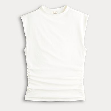 Juniors' SO Sleeveless Mock Neck Ruched Top