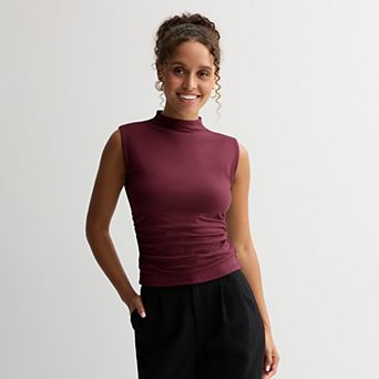 Juniors' SO® Sleeveless Mock Neck Ruched Top