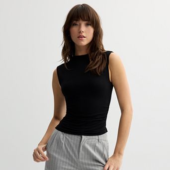 Juniors' SO® Sleeveless Mock Neck Ruched Top