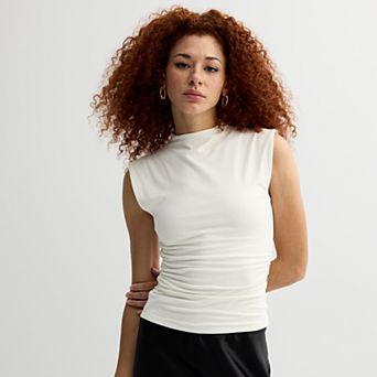 Juniors' SO® Sleeveless Mock Neck Ruched Top
