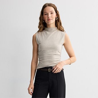 Juniors' SO® Sleeveless Mock Neck Ruched Top