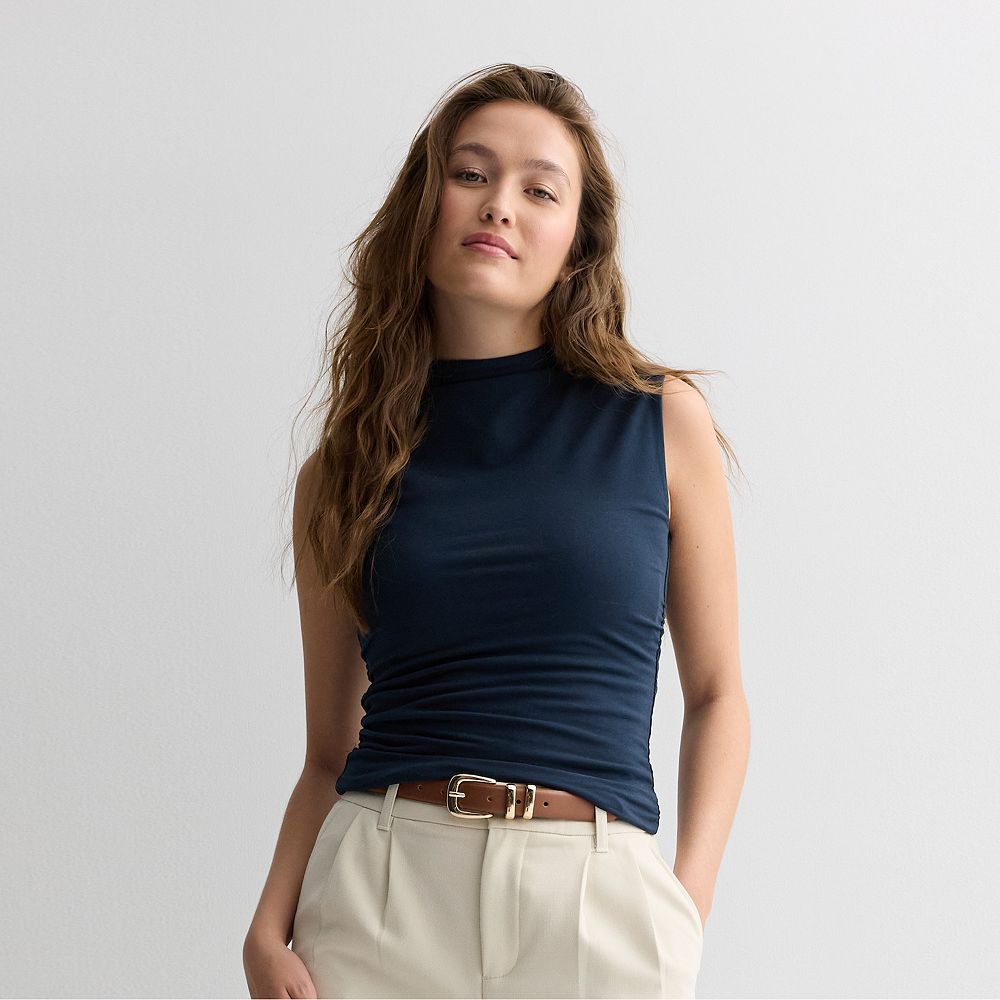 Juniors' SO® Sleeveless Mock Neck Ruched Top