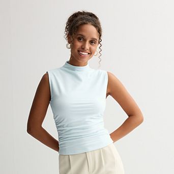 Juniors' SO® Sleeveless Mock Neck Ruched Top