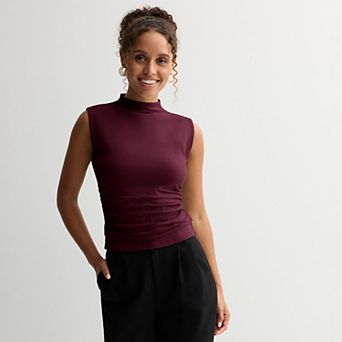 Juniors' SO® Sleeveless Mock Neck Ruched Top
