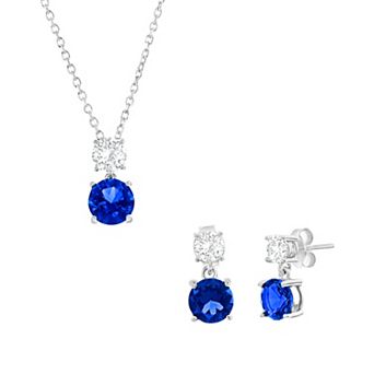 Argento Bella Sterling Silver White & Colorful Cubic Zirconia Double Drop Earrings & Pendant Necklace Set