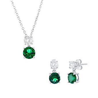 Argento Bella Sterling Silver White & Colorful Cubic Zirconia Double Drop Earrings & Pendant Necklace Set