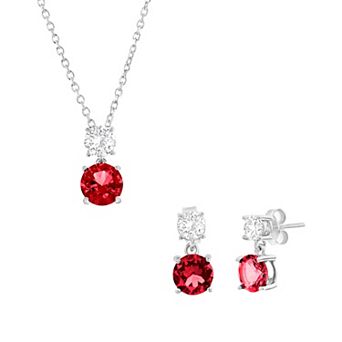 Argento Bella Sterling Silver White & Colorful Cubic Zirconia Double Drop Earrings & Pendant Necklace Set