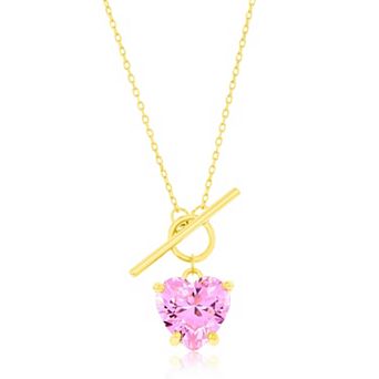 Argento Bella Gold Tone Sterling Silver Pink Cubic Zirconia Heart Toggle Necklace