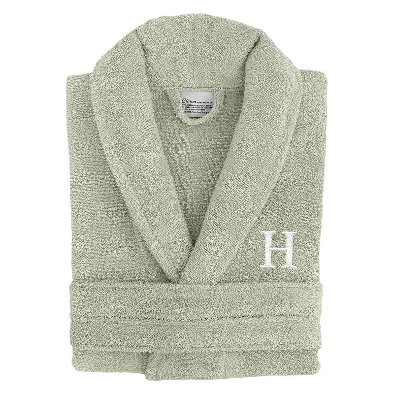Linum Home Textiles Personalized Terry Bathrobe Unisex Adult Long Length Long Sleeve Robe, Small-medium, Green