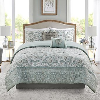 Madison Park Soft Medallion 6 pc Comforter Set With Throw Pillows