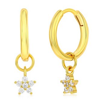 Argento Bella Gold Tone Sterling Silver Cubic Zirconia Star Drop Hoop Earrings