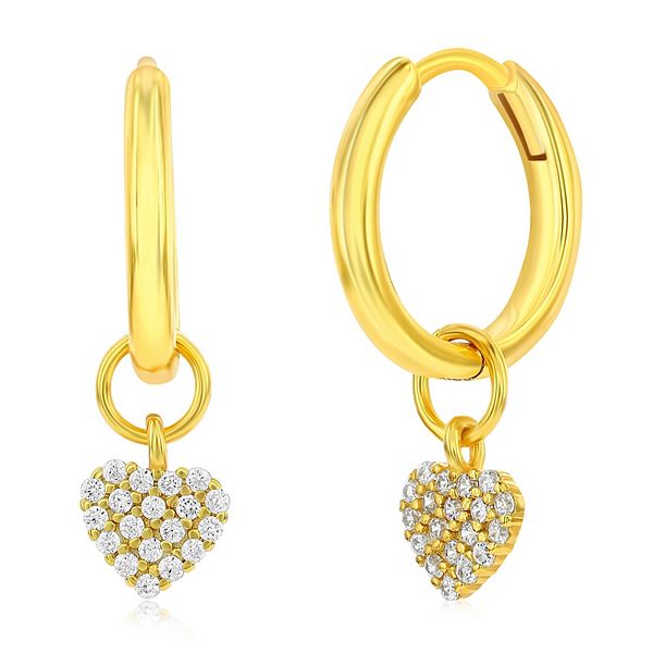 Argento Bella Gold Tone Sterling Silver Cubic Zirconia Heart Drop Hoop ...