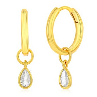 Argento Bella Gold Tone Sterling Silver Cubic Zirconia Pear Drop Hoop Earrings