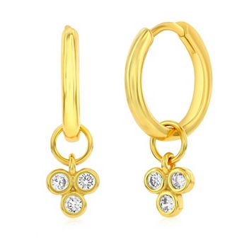 Argento Bella Gold Tone Sterling Silver Cubic Zirconia Trio Cluster Drop Hoop Earrings