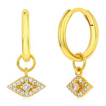 Argento Bella Gold Tone Sterling Silver Cubic Zirconia Evil Eye Drop Hoop Earrings