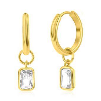 Argento Bella Gold Tone Sterling Silver Cubic Zirconia Birthstone Drop Hoop Earrings
