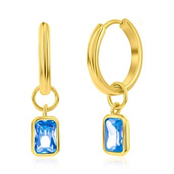 Argento Bella Gold Tone Sterling Silver Cubic Zirconia Birthstone Drop Hoop Earrings