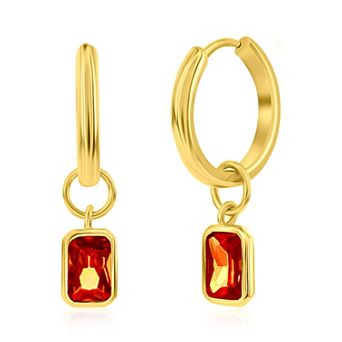 Argento Bella Gold Tone Sterling Silver Cubic Zirconia Birthstone Drop Hoop Earrings