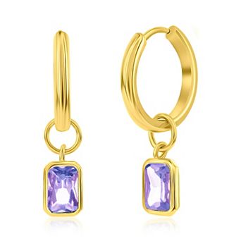 Argento Bella Gold Tone Sterling Silver Cubic Zirconia Birthstone Drop Hoop Earrings
