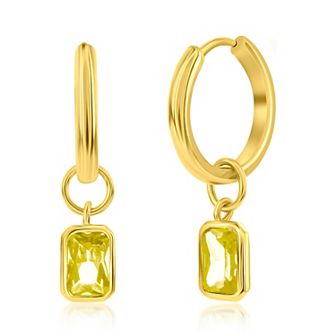 Argento Bella Gold Tone Sterling Silver Cubic Zirconia Birthstone Drop Hoop Earrings