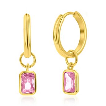 Argento Bella Gold Tone Sterling Silver Cubic Zirconia Birthstone Drop Hoop Earrings
