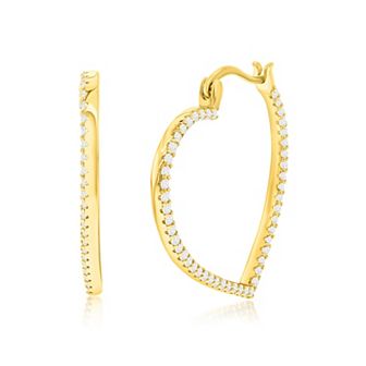 Argento Bella Sterling Silver Cubic Zirconia Heart Hoop Earrings