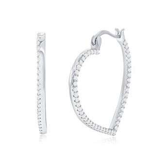 Argento Bella Sterling Silver Cubic Zirconia Heart Hoop Earrings